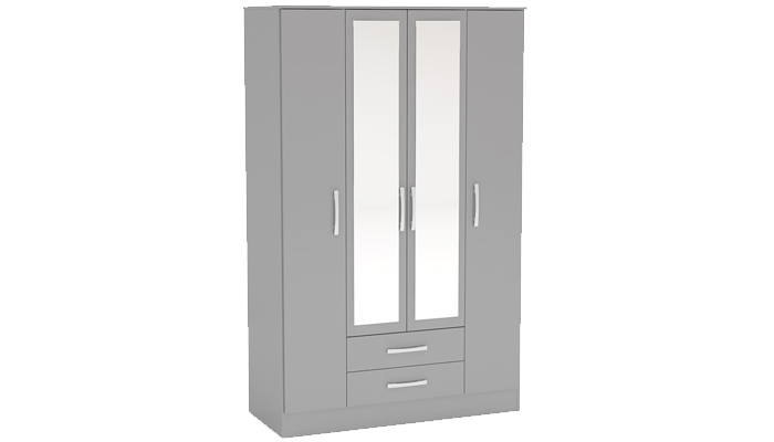 4 Door 2 Drawer Wardrobe With Mirror (Grey)